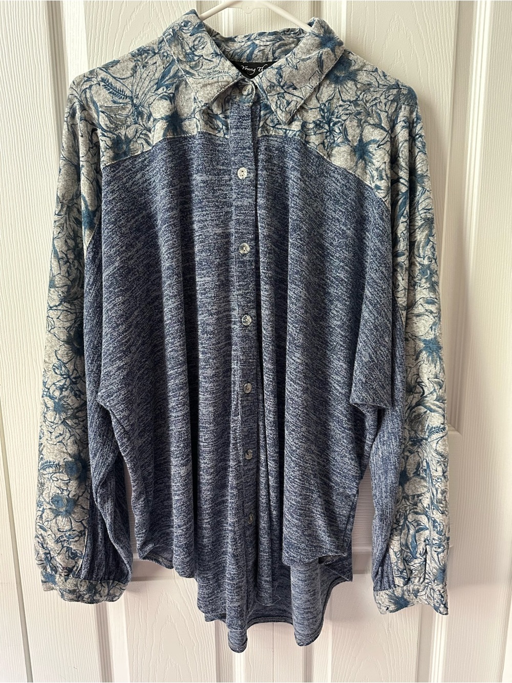 Young Threads NWT Vintage-Style Blue Floral Panel Button-Up Shirt